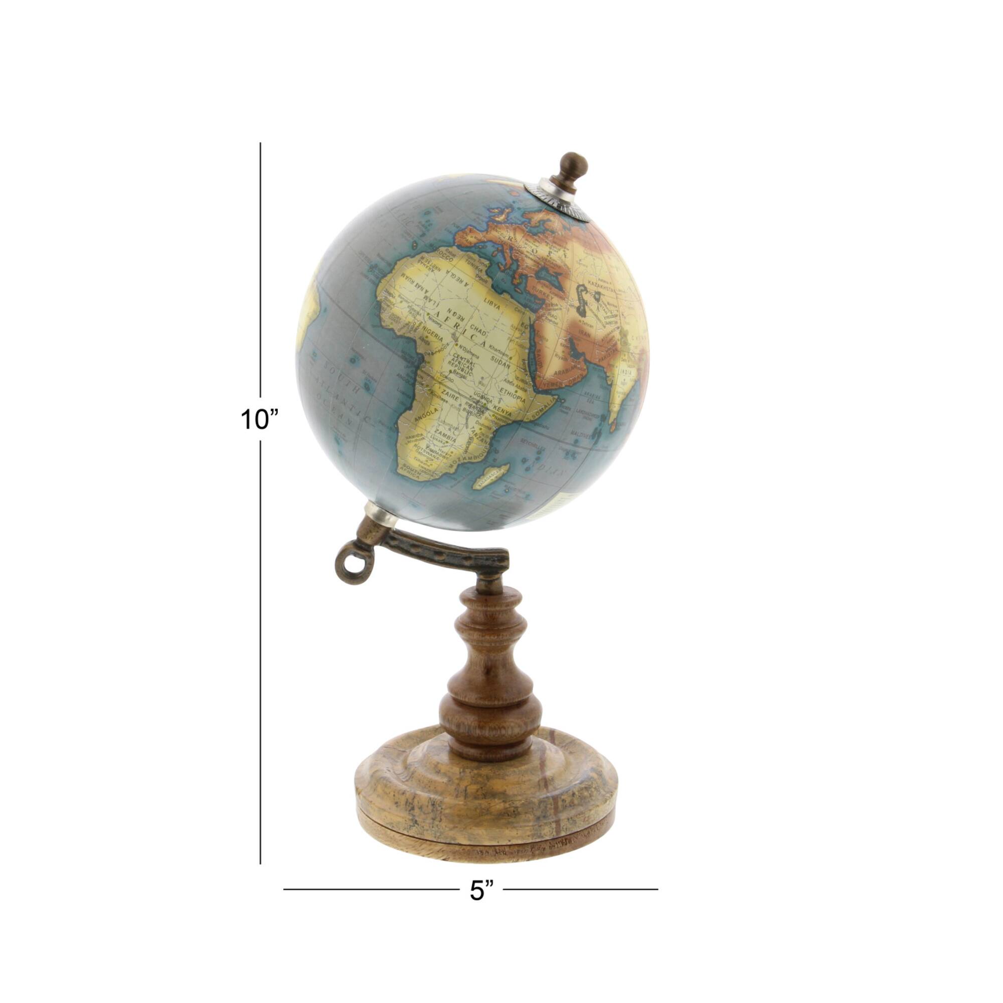 10" Brown Marble and Metal Traditional Globe